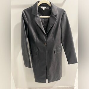 Sophisticated Black Faux- long Leather Women's Coat- Size 2